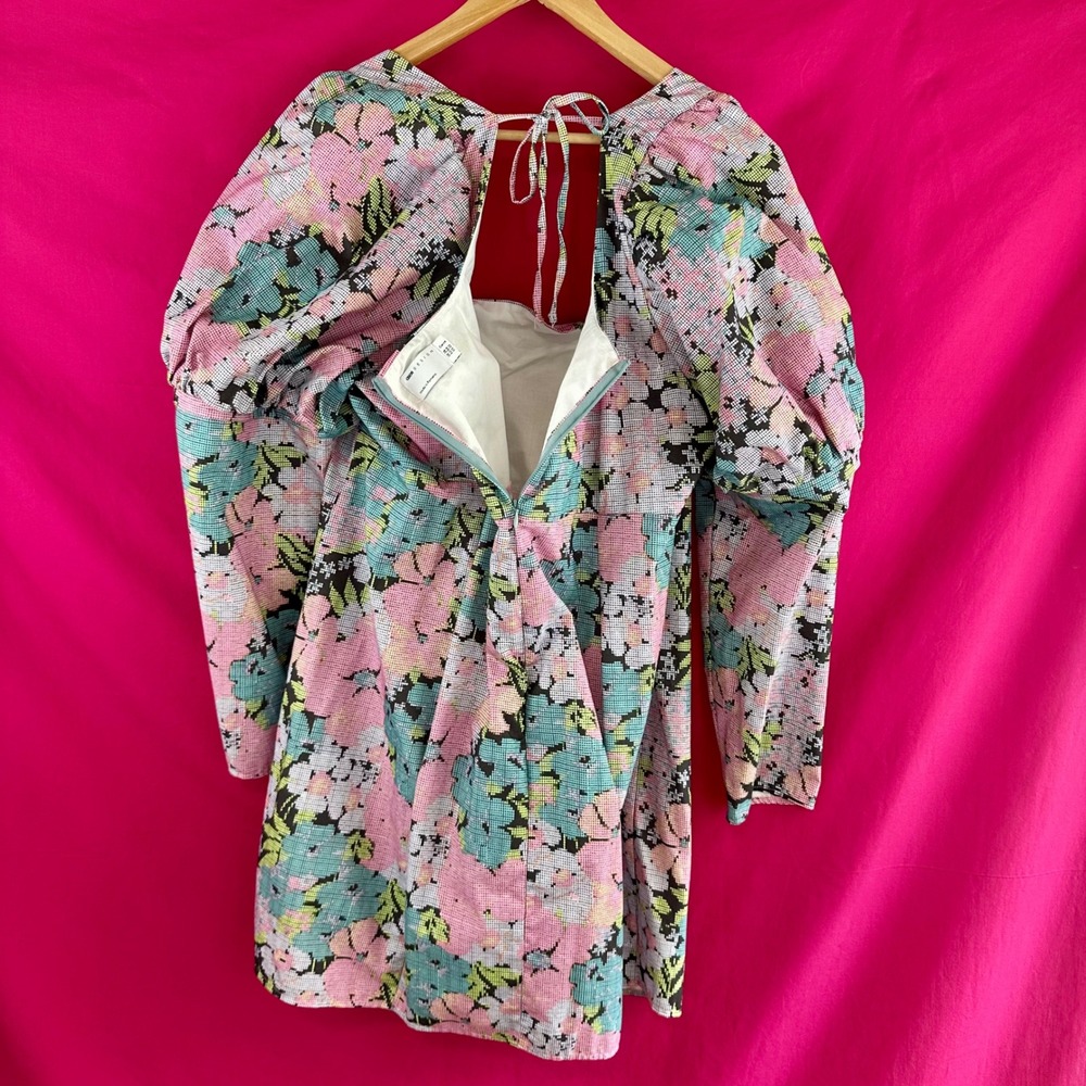 ASOS Curve Puff Sleeve Floral Mini Dress Plus Size 22 Long Sleeve Open Back Tie - Picture 12 of 14